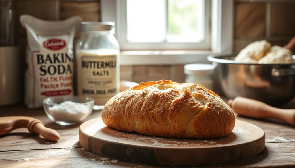 Mary Berry’s soda bread freshly baked, with a golden crust and a rustic, hearty texture, perfect for serving with butter or soup.