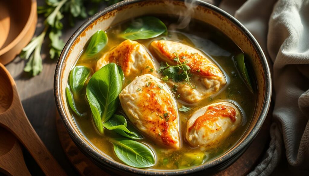 a bowl of soup with meat and vegetables