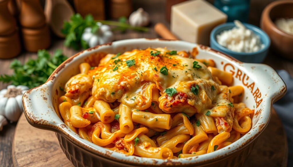 a bowl of pasta with cheese and sauce