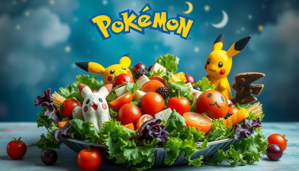 A fresh and wholesome salad bowl with a variety of vegetables and toppings, perfect for a nutritious meal inspired by Pokemon Sleep