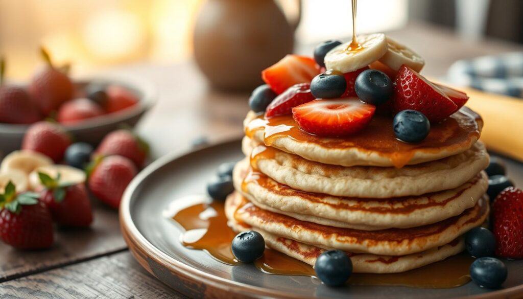 Mini pancakes sizzling on a non-stick skillet, perfectly round and golden brown.