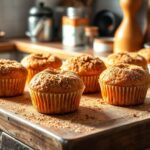 Freshly baked vegetarian cinnamon sugar donut muffins, coated in a golden layer of cinnamon sugar, served on a rustic wooden platter.