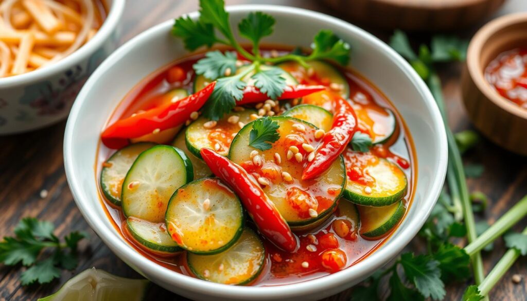 Refreshing Din Tai Fung cucumber salad served in a white dish, ready to enjoy