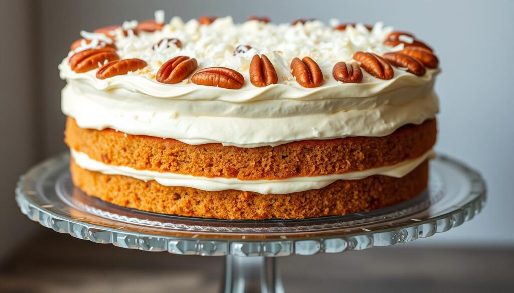 Homemade Italian Cream Cake served on a white plate with a fork beside it